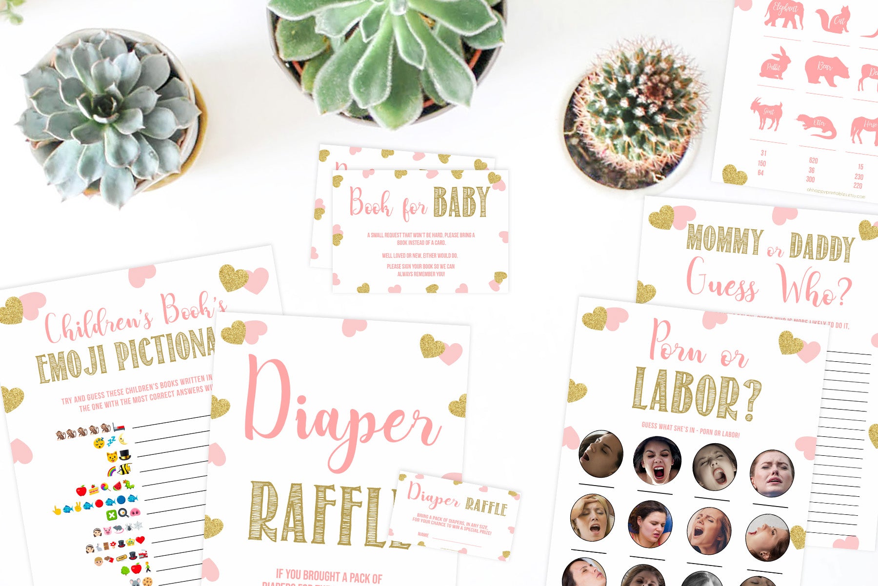 Shop Large Pink Hearts Baby Shower Printables | Oh Happy Printables ...
