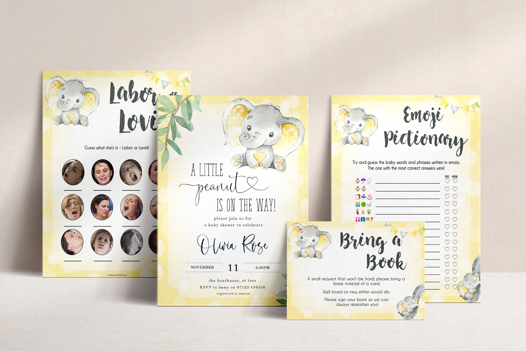 Shop Yellow Elephants Baby Shower Printables | Oh Happy Printables ...