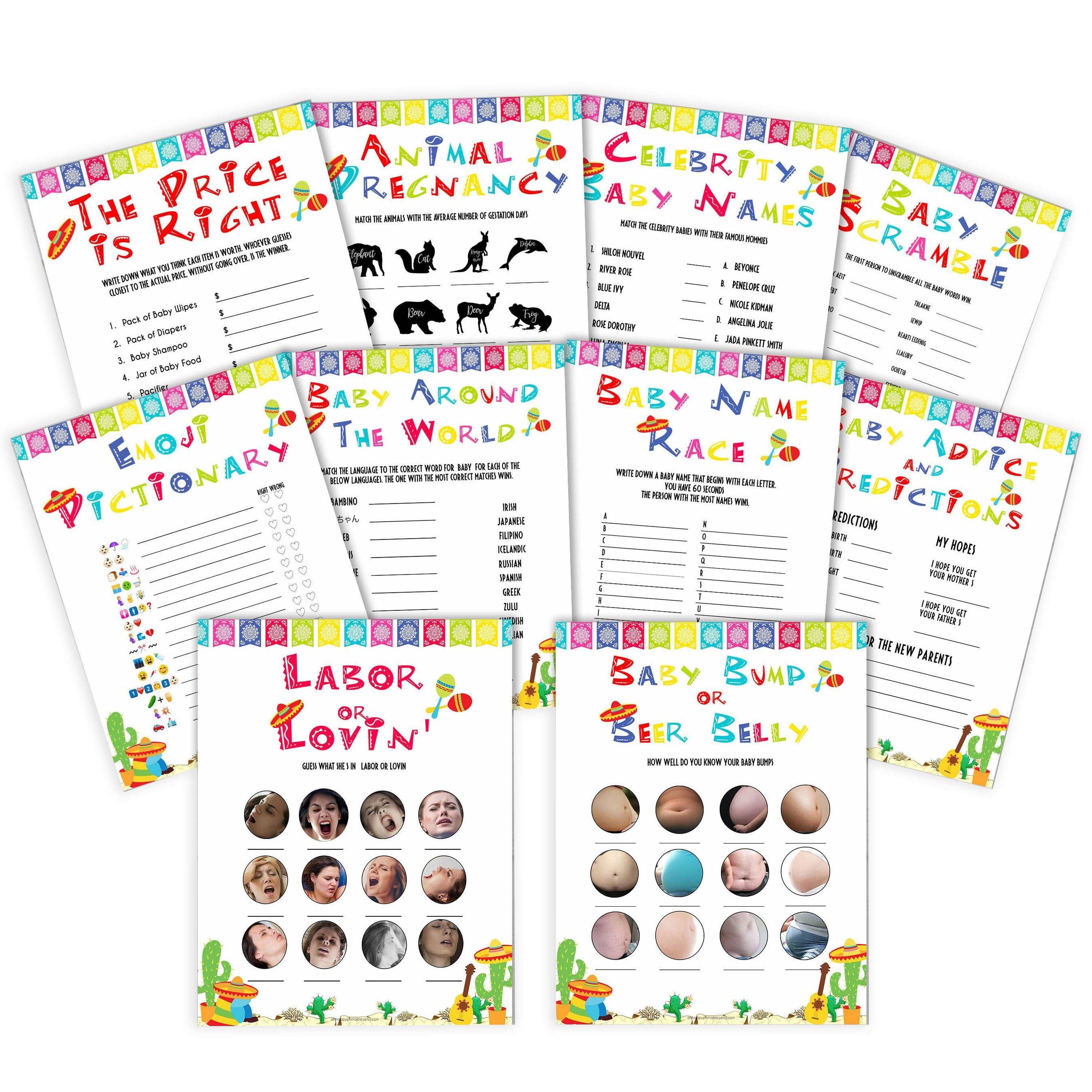 10 Mexican Fiesta Baby Games Bundle - Printable Baby Games