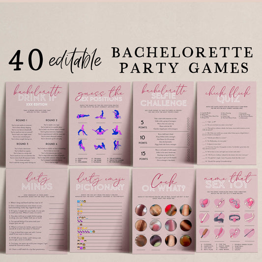 40 editable bachelorette party games in pixi pink. Fully editable, these bachelorette games are a perfect edition to that amazing day