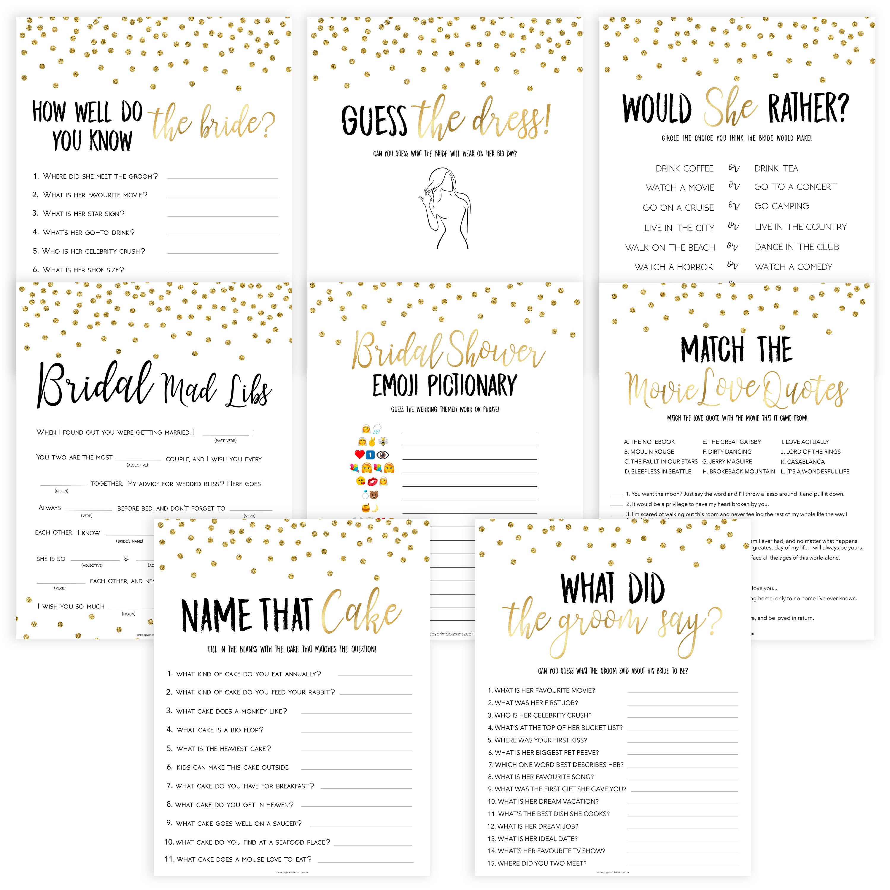 Custom Printable Bridal Shower Games