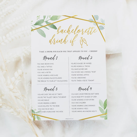 Bachelorette Drink If Game - Gold Greenery