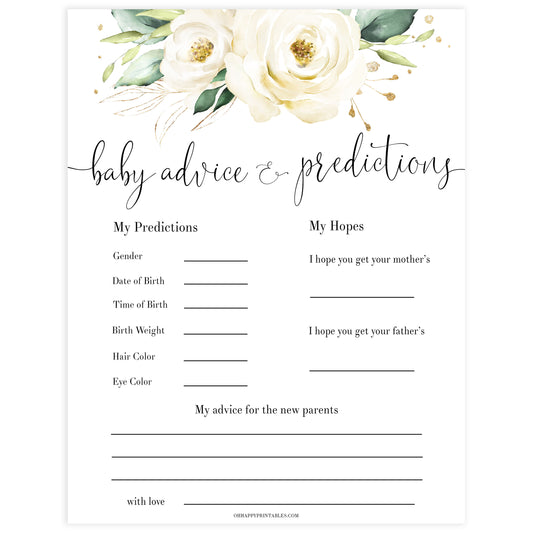 baby advice and predictions keepsake, Printable baby shower games, shite floral baby games, baby shower games, fun baby shower ideas, top baby shower ideas, floral baby shower, baby shower games, fun floral baby shower ideas