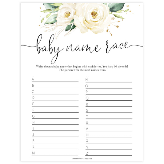 baby name race game, Printable baby shower games, shite floral baby games, baby shower games, fun baby shower ideas, top baby shower ideas, floral baby shower, baby shower games, fun floral baby shower ideas