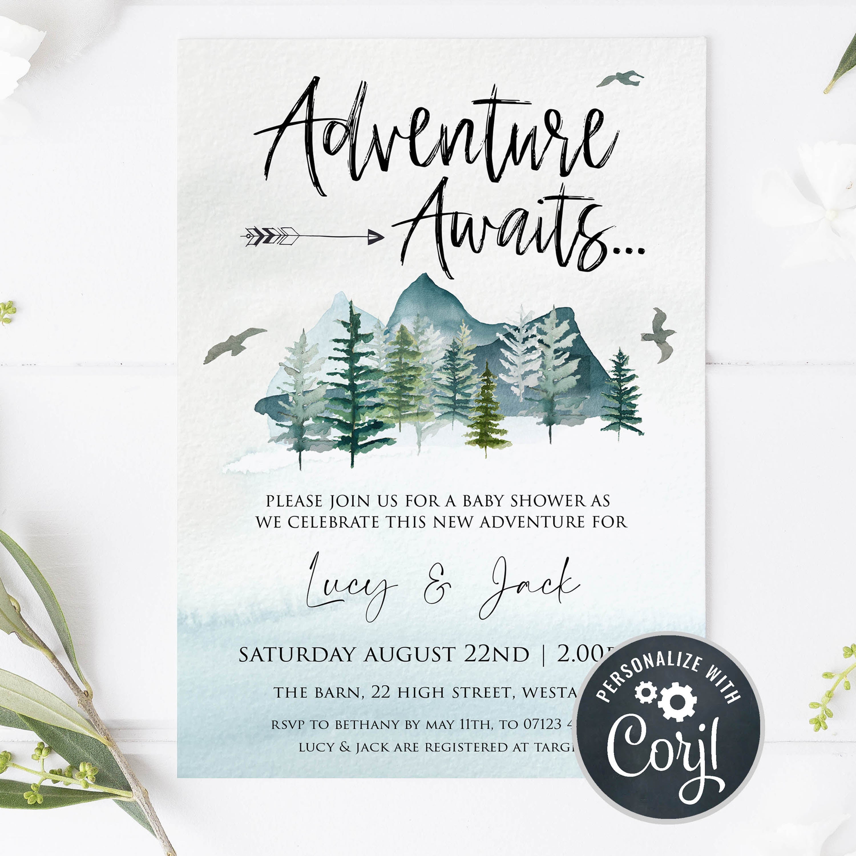 editable baby shower invitations, adventure awaits baby shower invitation, baby invites, baby adventure theme