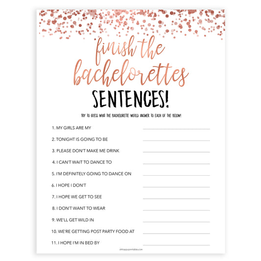 Rose gold bachelorette games, finish the bachelorette sentences, bachelorette games, bridal shower games, top 10 baby games, fun bachelorette games, top bridal games, rose gold games