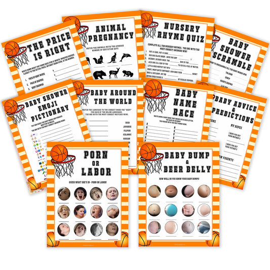 Basketball baby shower games, basketball baby games pack, baby games bundle, baby game, printable baby games, basket baby games, baby shower games, basketball baby shower idea