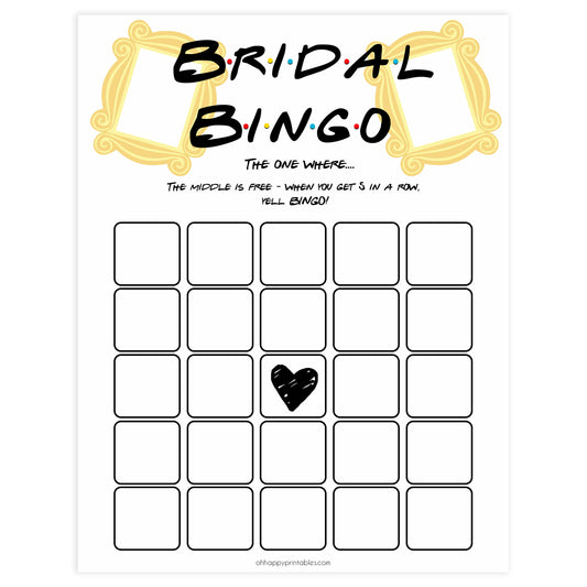 bridal bingo game, Printable bridal shower games, friends bridal shower, friends bridal shower games, fun bridal shower games, bridal shower game ideas, friends bridal shower