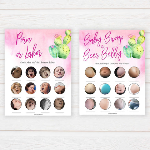 10 baby shower games, cactus baby shower, baby shower bundle, printable baby games, fun baby games, labor or porn games, baby bump game