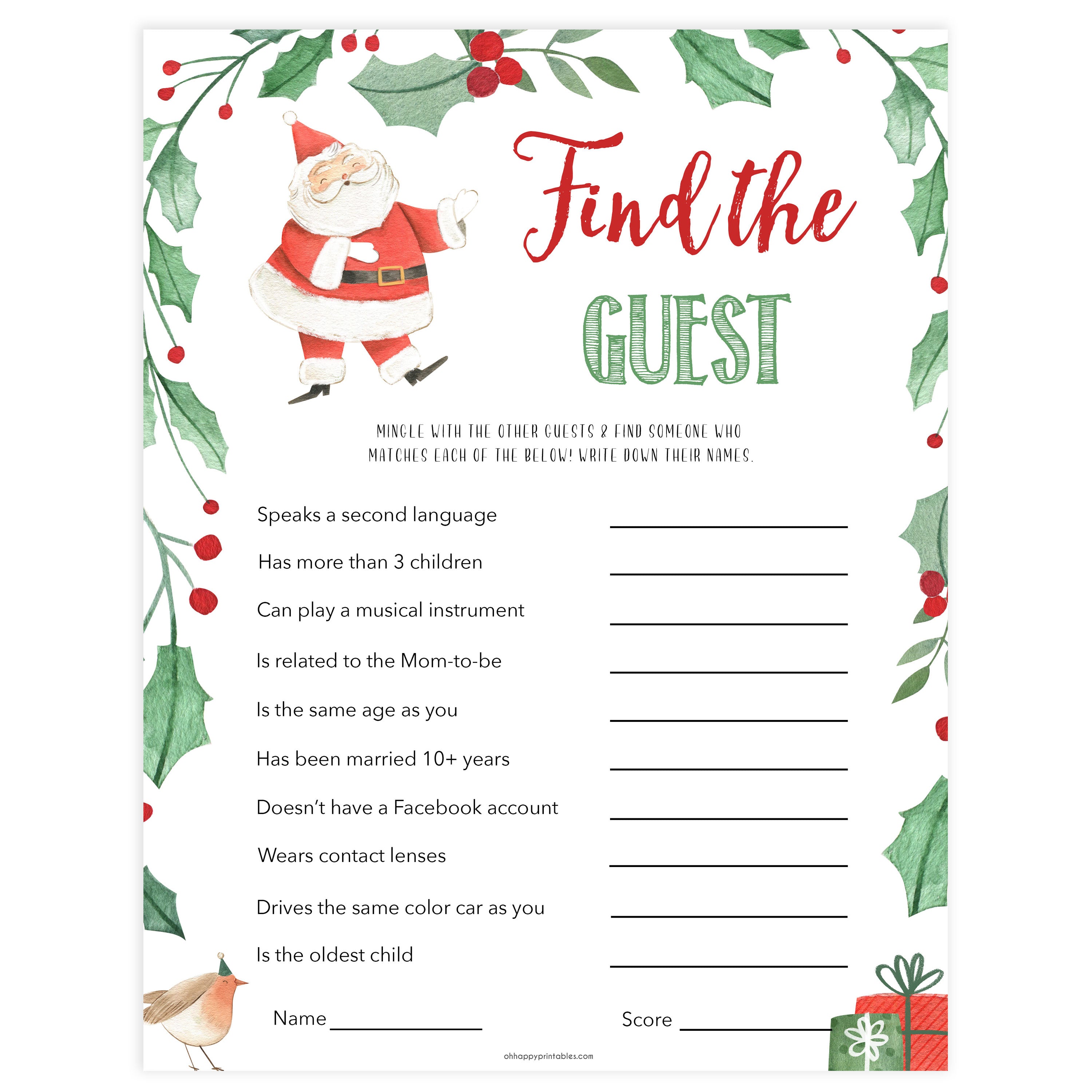 CH Find The Guest 1 find the guest baby games - christmas printable baby games