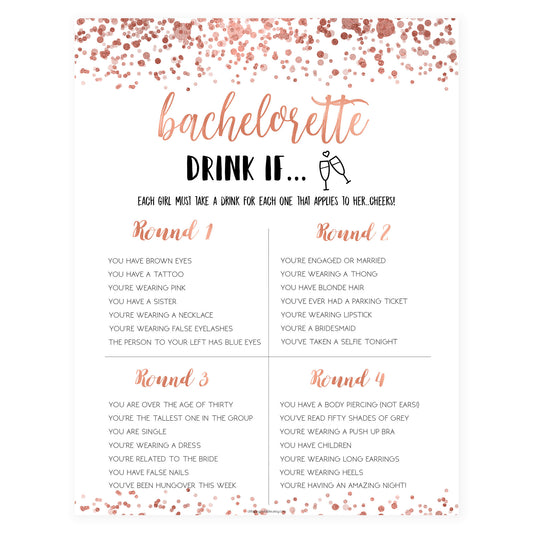 Bachelorette Drink If Game - Rose Gold Foil