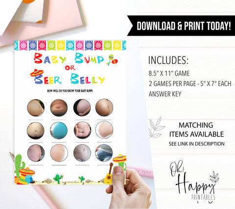 baby bump or beer belly game, Printable baby shower games, Mexican fiesta fun baby games, baby shower games, fun baby shower ideas, top baby shower ideas, fiesta shower baby shower, fiesta baby shower ideas