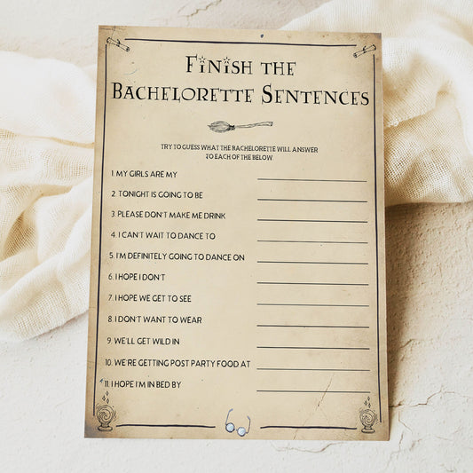finish the bachelorette sentences game, Printable bachelorette games, Harry Potter bachelorette, Harry Potter hen party games, fun hen party games, bachelorette game ideas, Harry Potter adult party games, naughty hen games, naughty bachelorette games