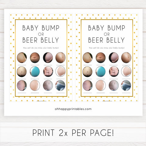 baby bump or beer belly game, Printable baby shower games, baby gold dots fun baby games, baby shower games, fun baby shower ideas, top baby shower ideas, gold glitter shower baby shower, friends baby shower ideas