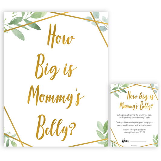 gold geometric how big is mummys belly baby shower games, printable baby shower games, fun baby games, popular baby games, gold baby games