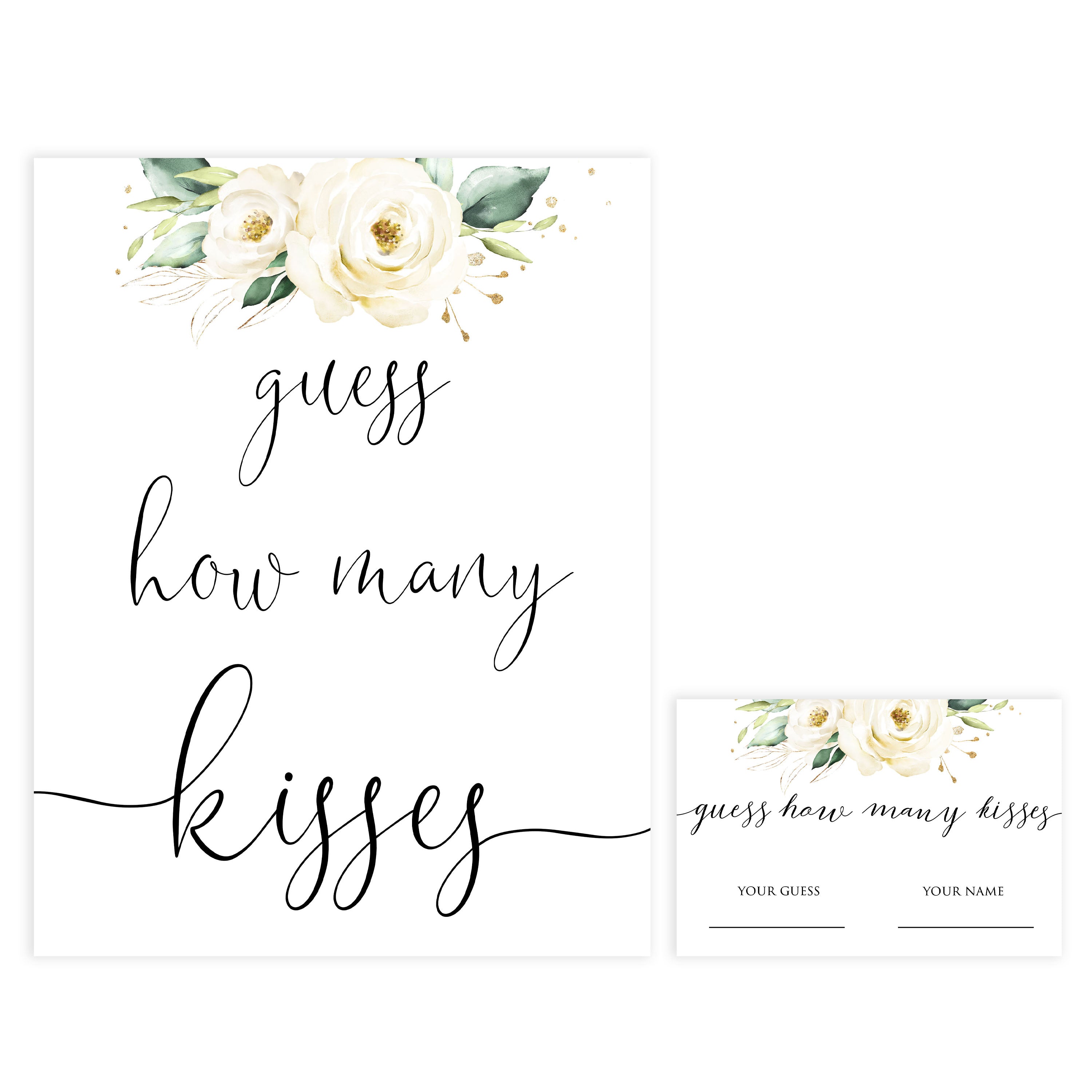 GuessHowManyKisses1 how many kisses in the jar - white floral printable bridal games