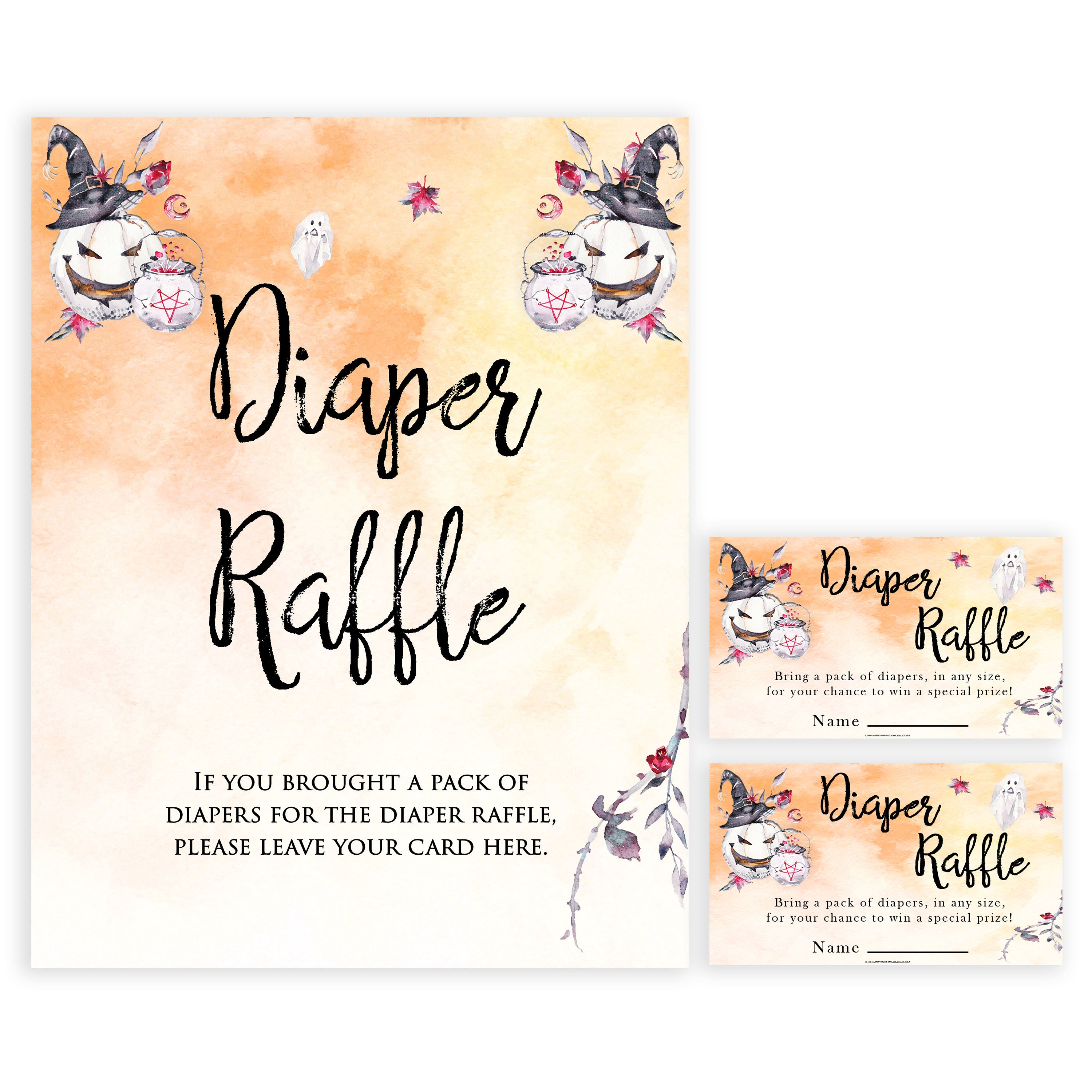 Diaper Raffle Game Halloween Pumpkin Printable Baby Games