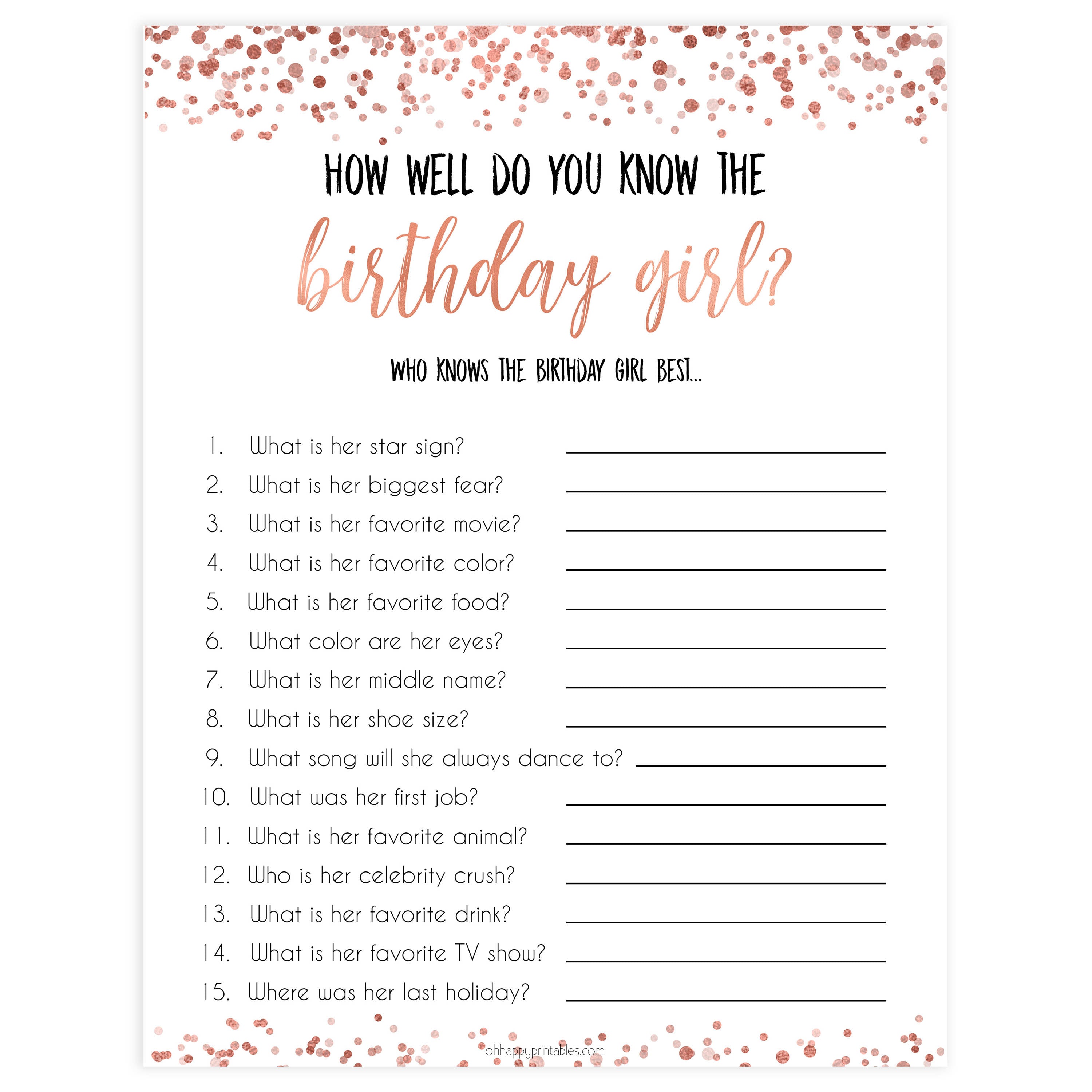 Do You Know The Birthday Girl | Printable Birthday Drink If Game