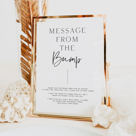 Printable baby shower game Message From The Bump with a modern minimalist design