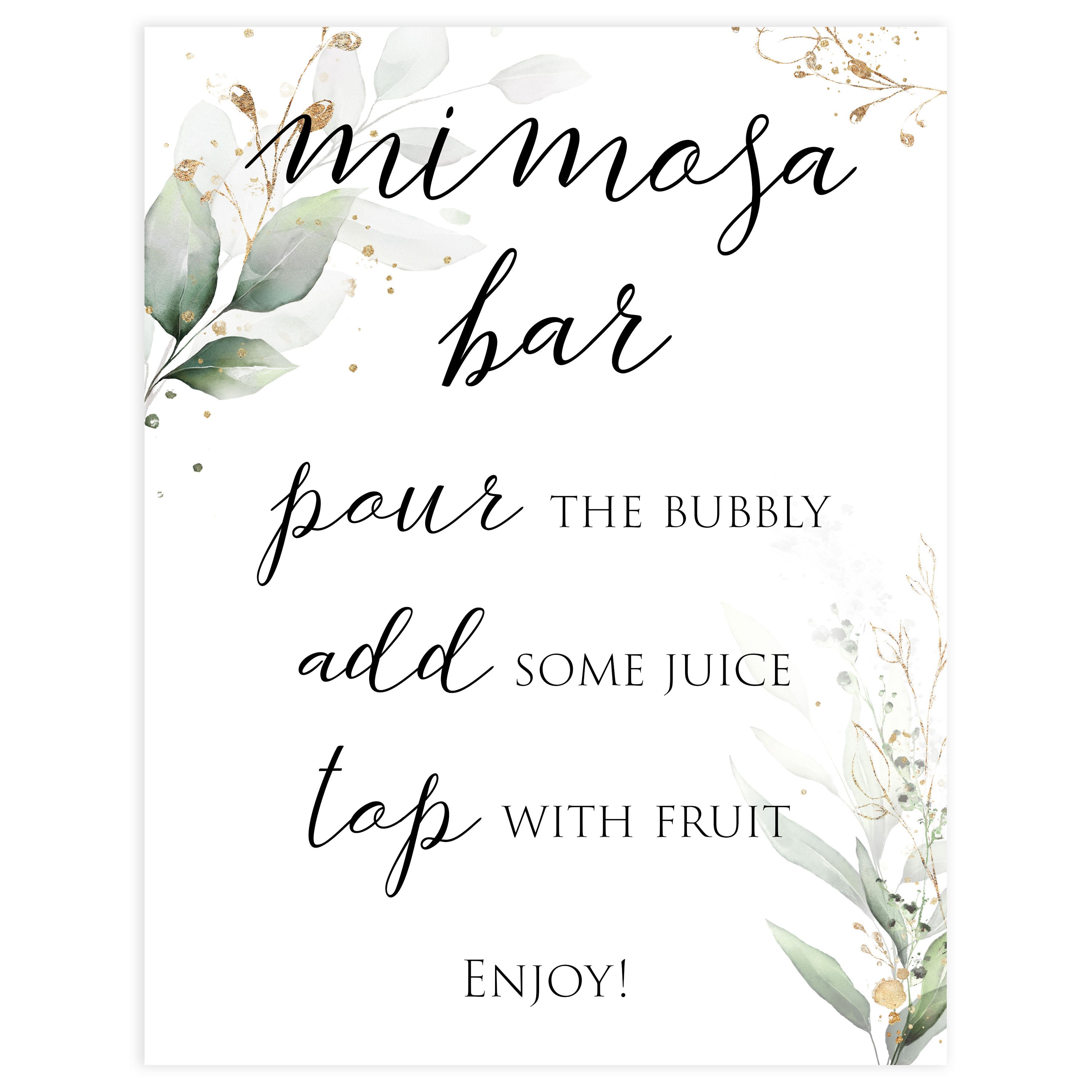 Teenager ulækkert anker Mimosa Bar Bridal Shower Sign | Printable Gold Leaf Bridal Shower –  OhHappyPrintables