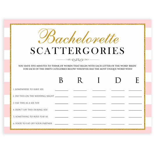 parisian bachelorette games, dirty scattergories game, bridal shower games, naughty bridal games, dirty bachelorette games, top bridal games
