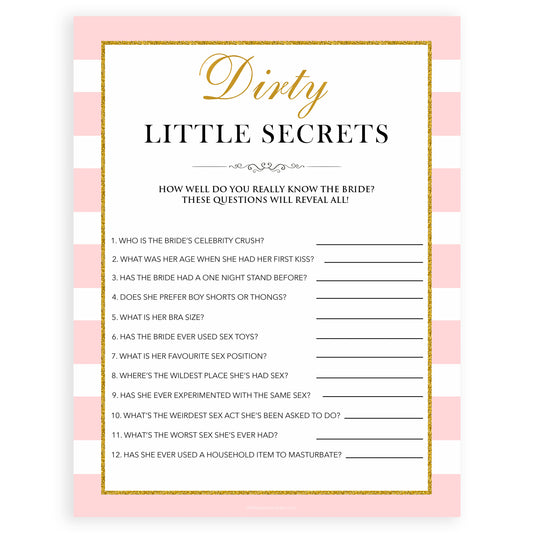 parisian bachelorette games, dirty little secrets game, bridal shower games, naughty bridal games, dirty bachelorette games, top bridal games, fun bachelorette games, best bridal games