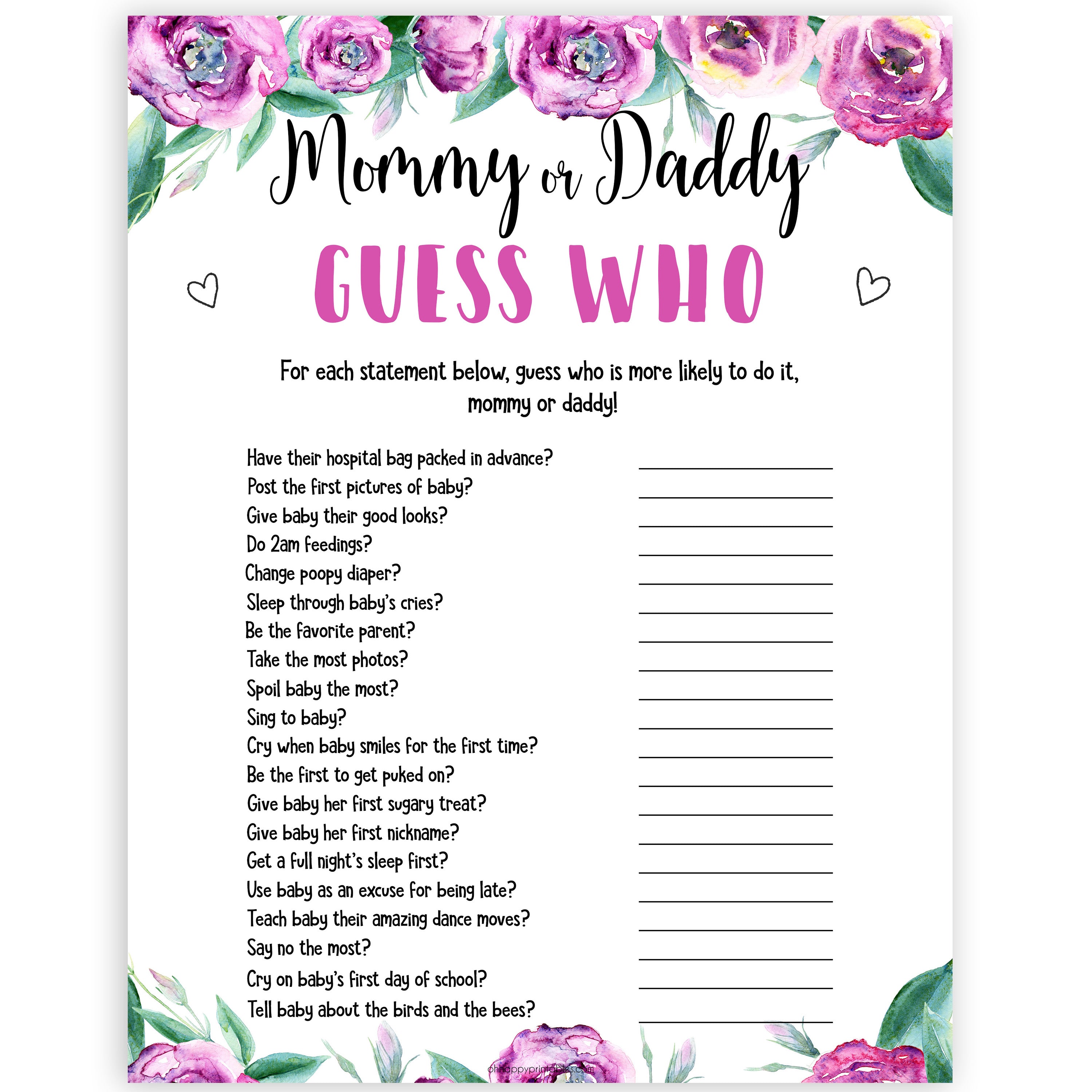 At deaktivere cilia modtage Guess Who's Most Like to Say Game - Purple Peonies Baby Shower Games –  OhHappyPrintables