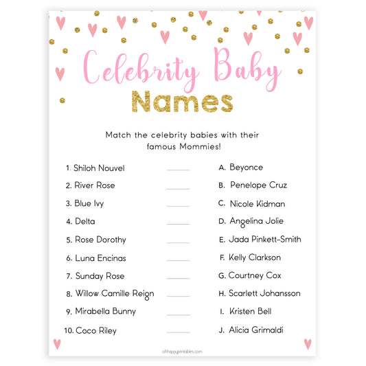 pink hearts baby shower, celebrity baby names baby game, printable baby games, pink baby games, girl baby games, top 10 baby games, fun baby games