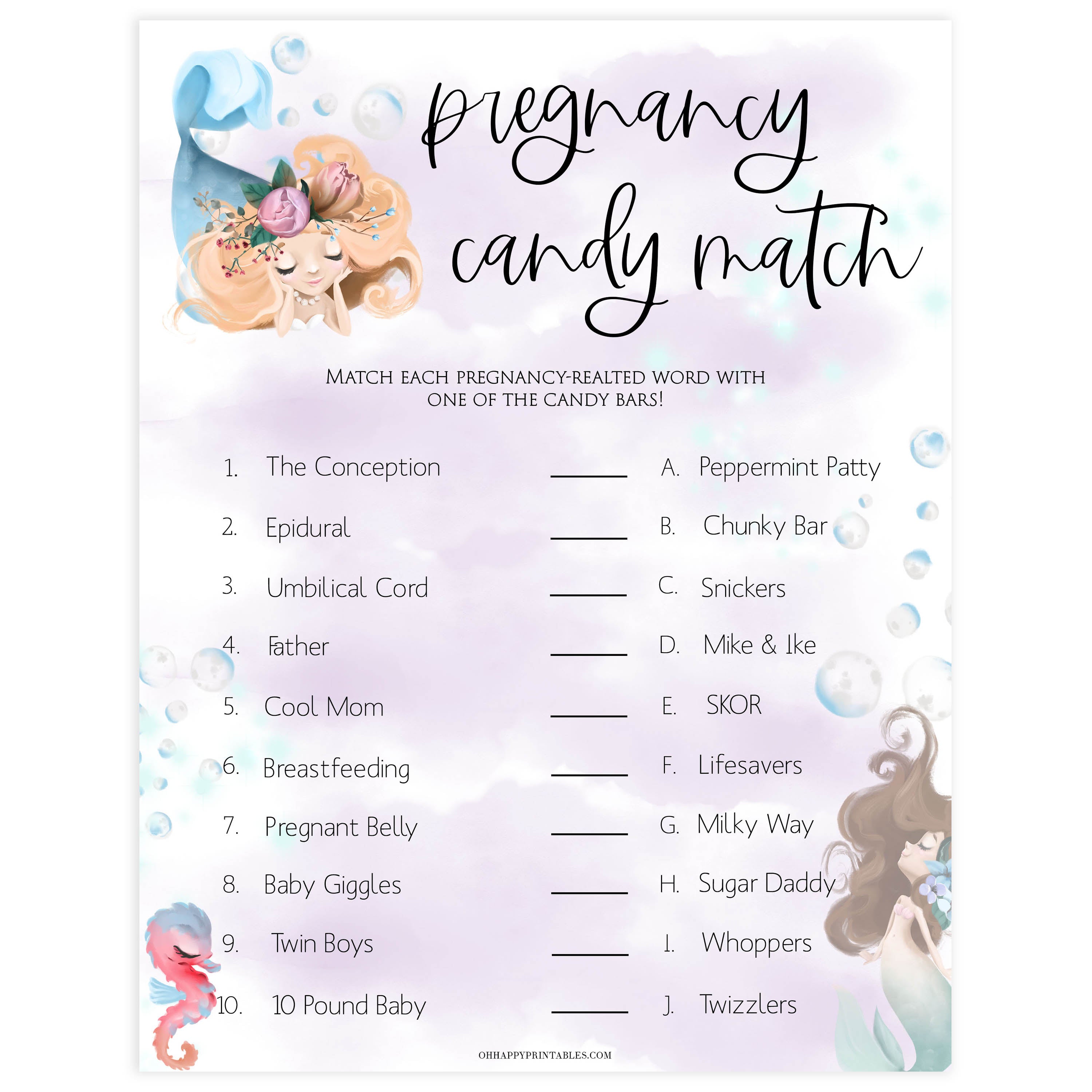 Printable Baby Shower Games Candy Bars