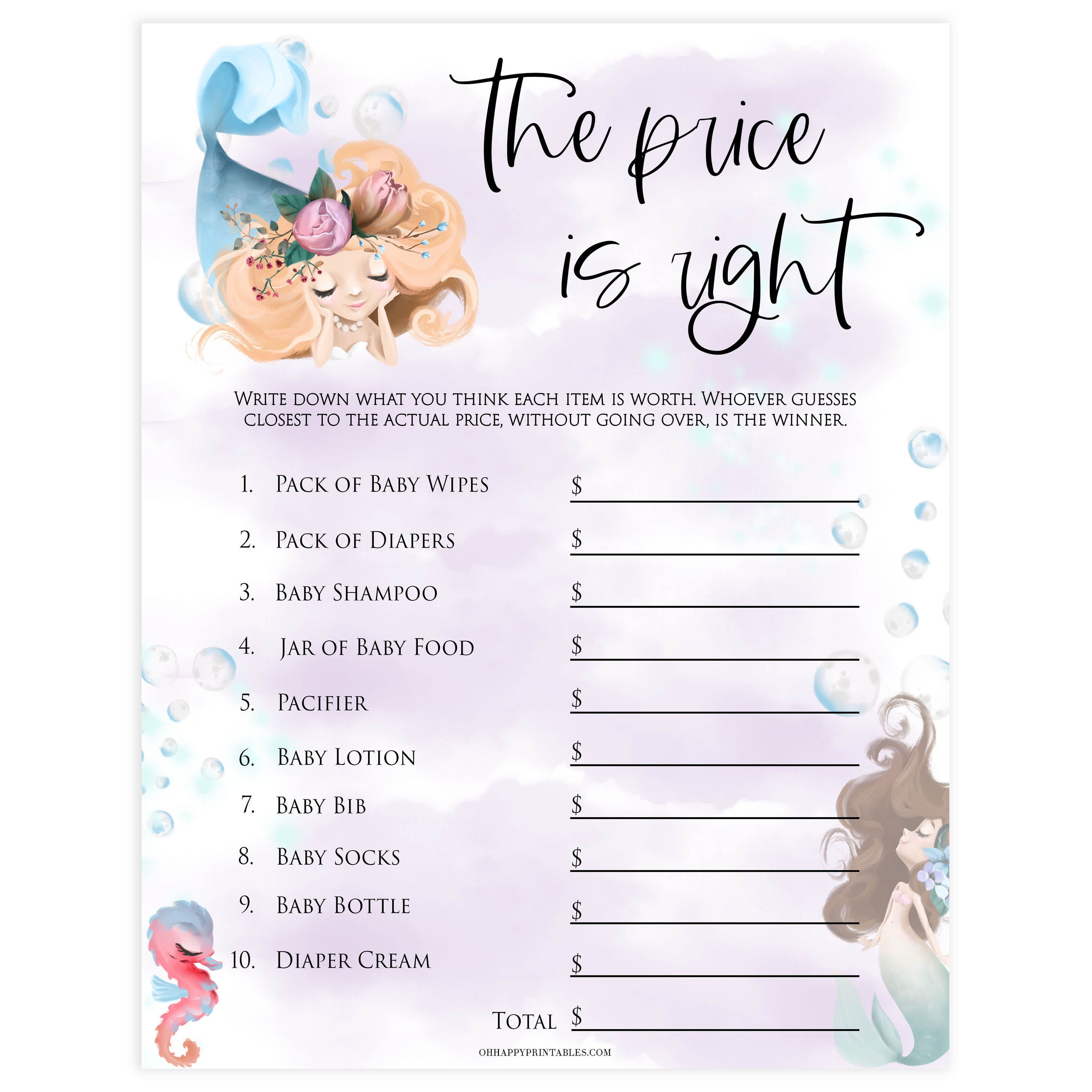 Mermaid baby sales shower game ideas