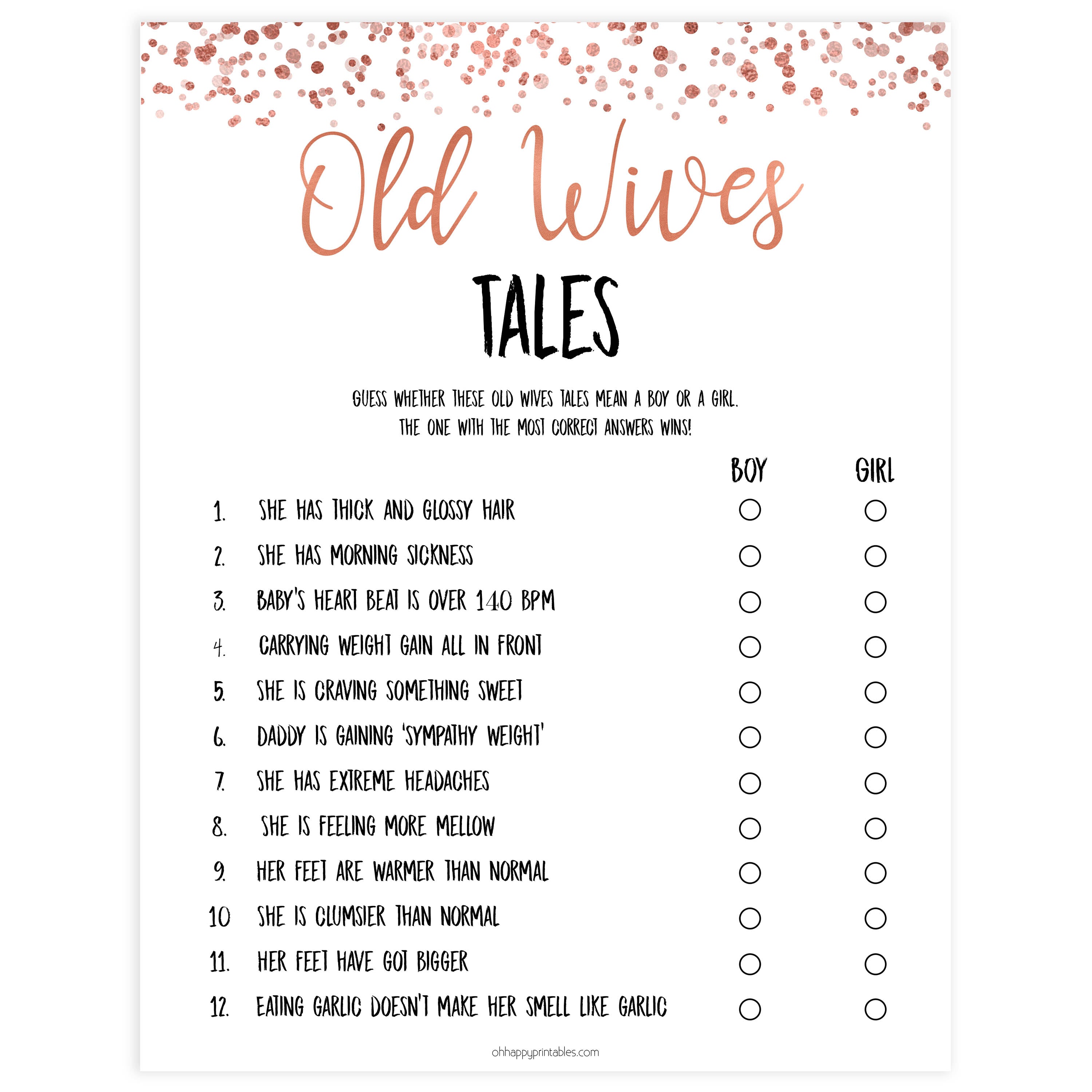 Old Wives Tales Game Rose Gold Printable Baby Games