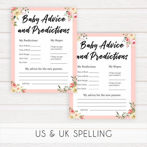 spring floral baby advice and predictions baby shower games, printable baby shower games, fun baby shower games, baby shower games, popular baby shower games