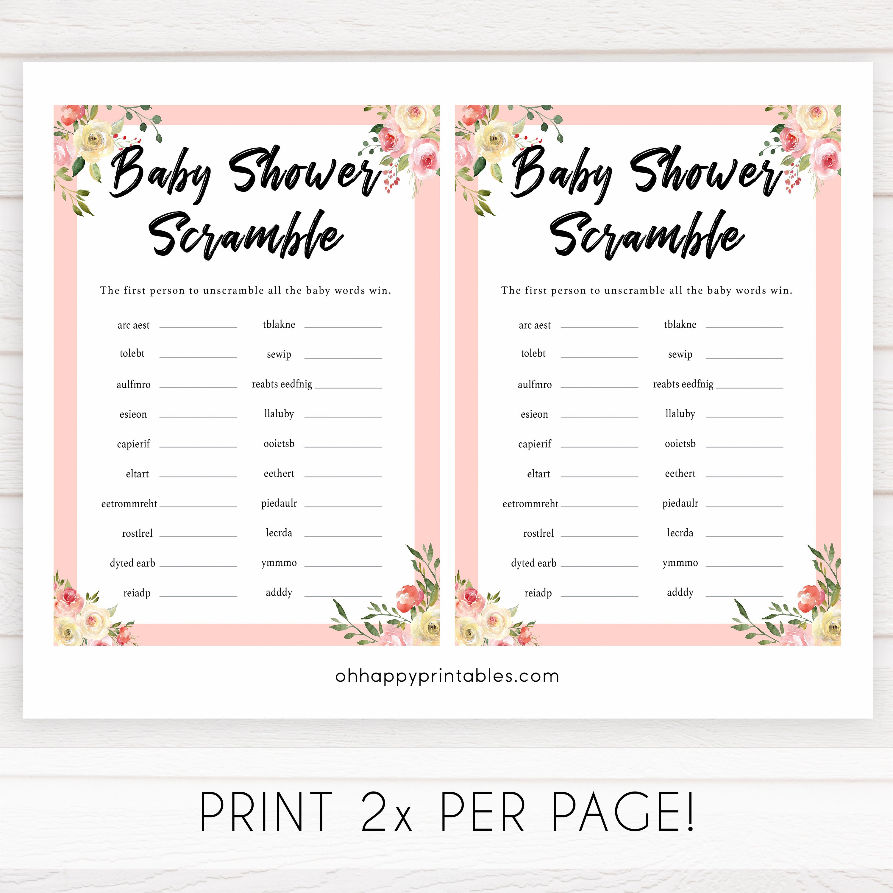 spring floral baby scramble baby shower games, printable baby shower games, fun baby shower games, baby shower games, popular baby shower games