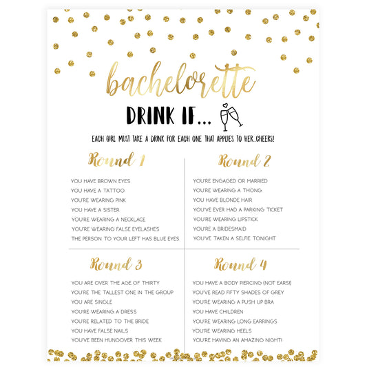 Bachelorette Drink If Game - Gold Foil