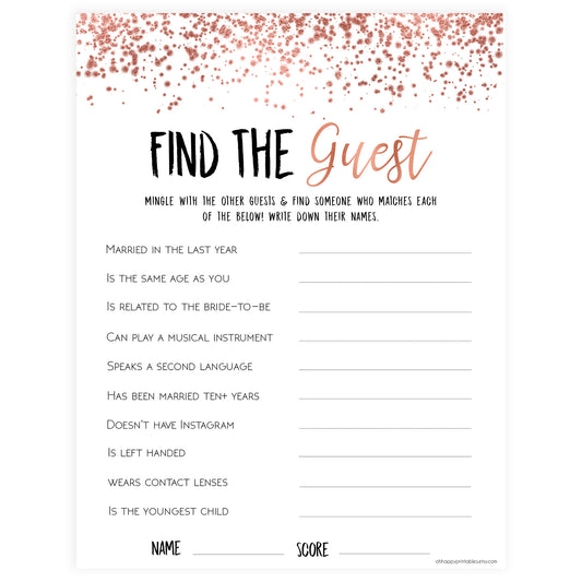 Find The Guest Bridal Game - Rose Gold Foil