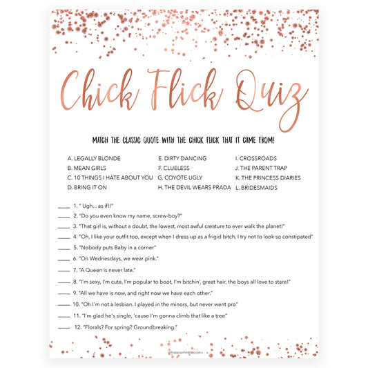 Rose gold bachelorette games, chick flick quiz bachelorette games, bridal shower games, top 10 baby games, fun bachelorette games, top bridal games, rose gold games