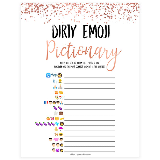 Rose gold bachelorette games, dirty emoji pictionary, bachelorette games, bridal shower games, top 10 baby games, fun bachelorette games, top bridal games, rose gold games