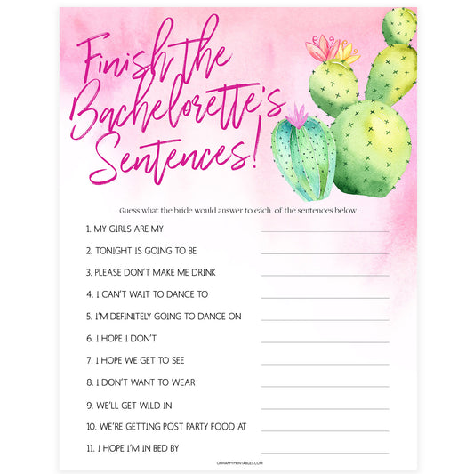 Finish Bachelorette Sentences - Fiesta