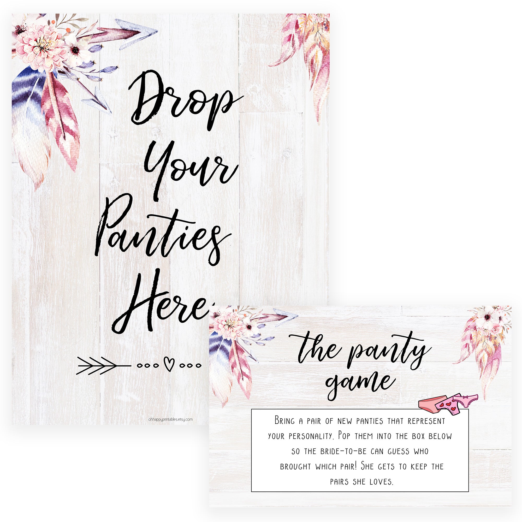 Drop your Panties Game  Shop Printable Boho Bridal Shower Games