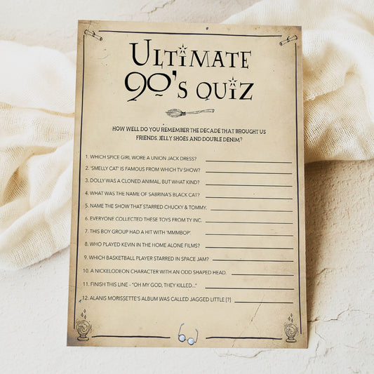 ultimate 90s quiz, bridal 90s quiz game, Printable bachelorette games, Harry Potter bachelorette, Harry Potter hen party games, fun hen party games, bachelorette game ideas, Harry Potter adult party games, naughty hen games, naughty bachelorette games