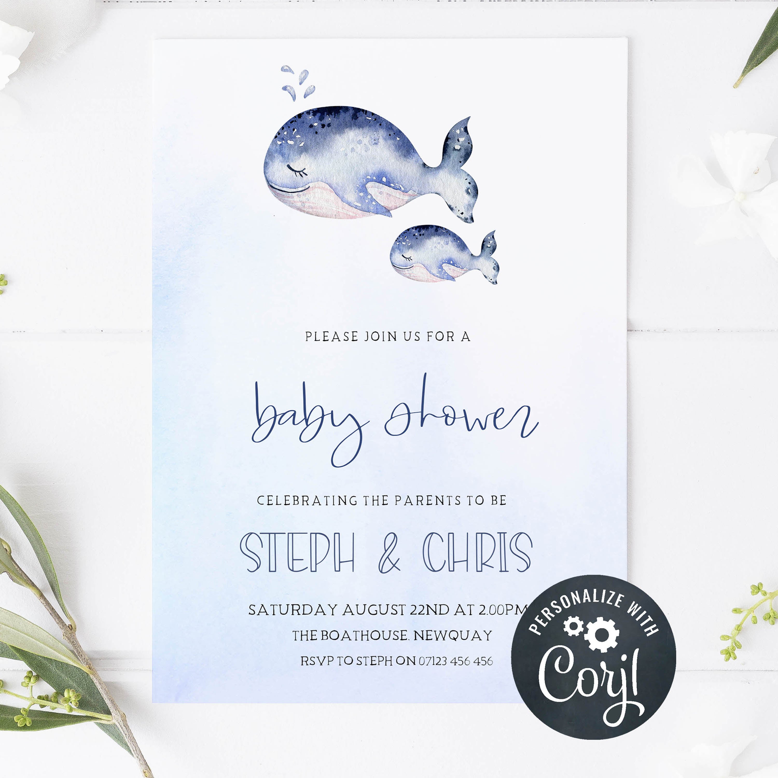 Whale Baby Shower Signs, Printable Templates - My Party Design