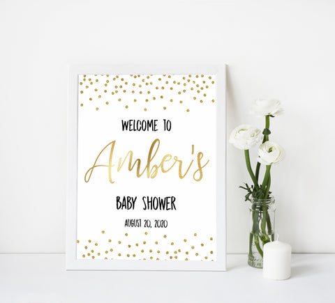 baby shower welcome sign, printable baby welcome sign, gold glitter baby shower, gold glitter baby welcome sign, fun baby shower ideas, top baby ideas,