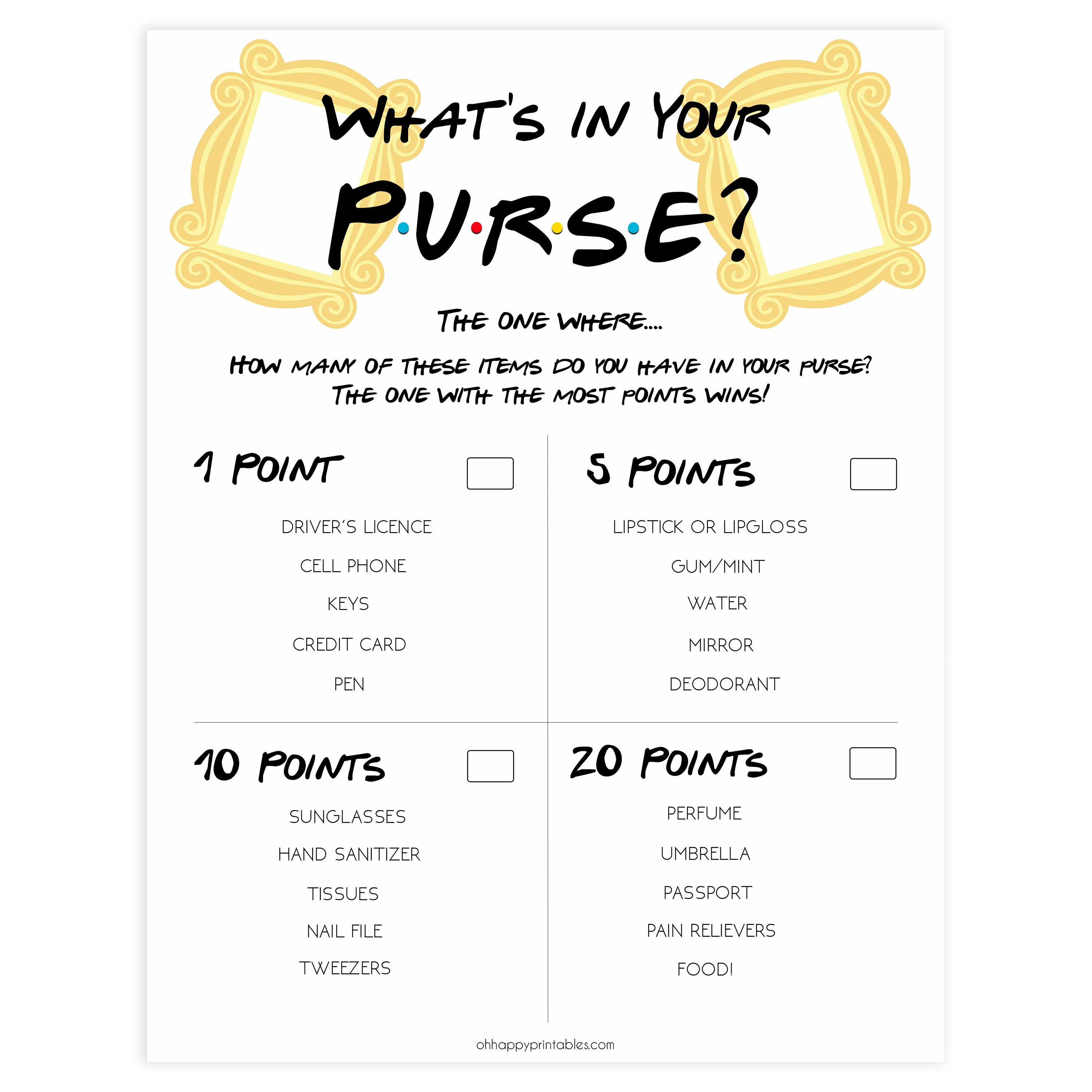 Free Printable Baby Shower Games Whats In Your Purse