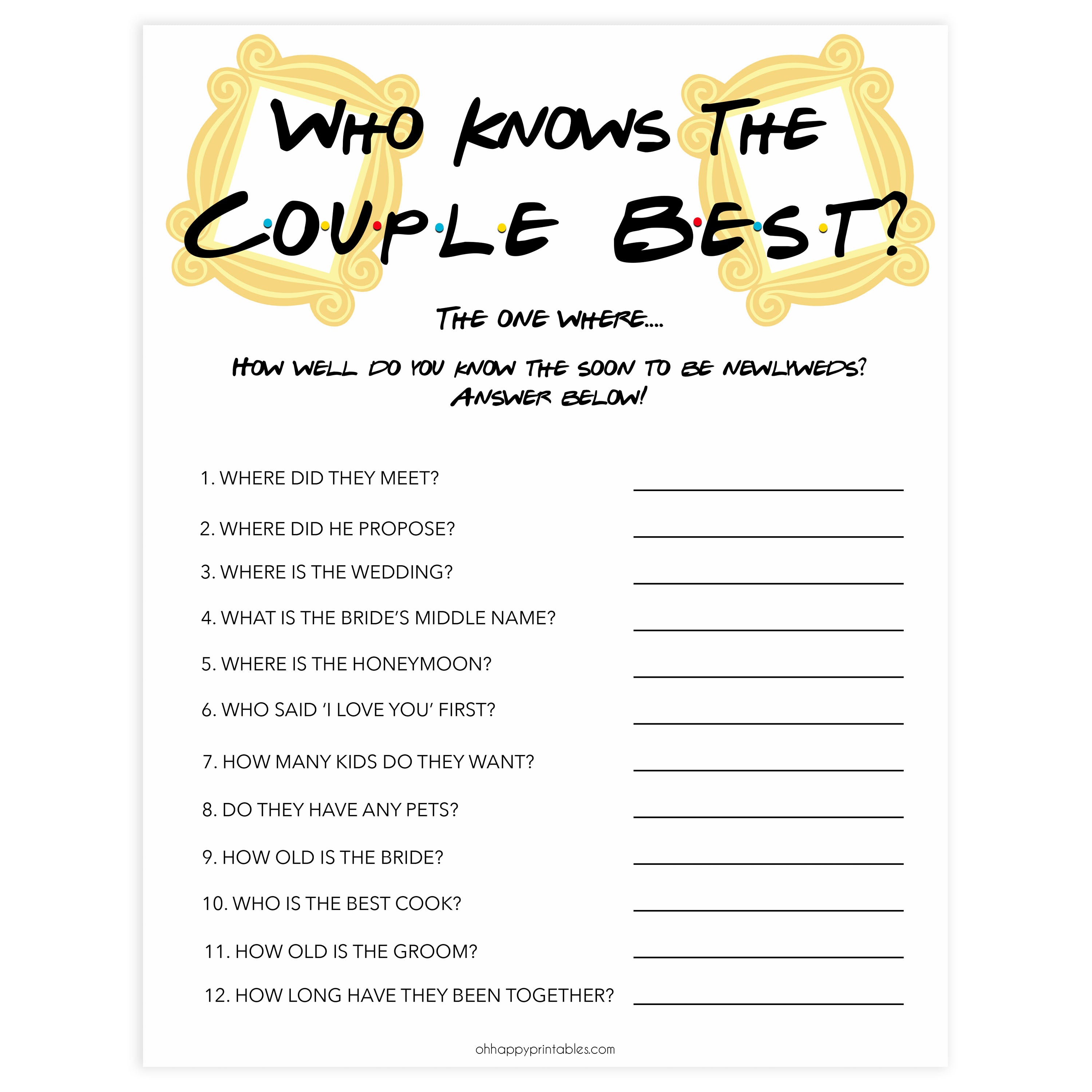 Who Knows the Couple Best | Shop Friends Bridal Shower Games
