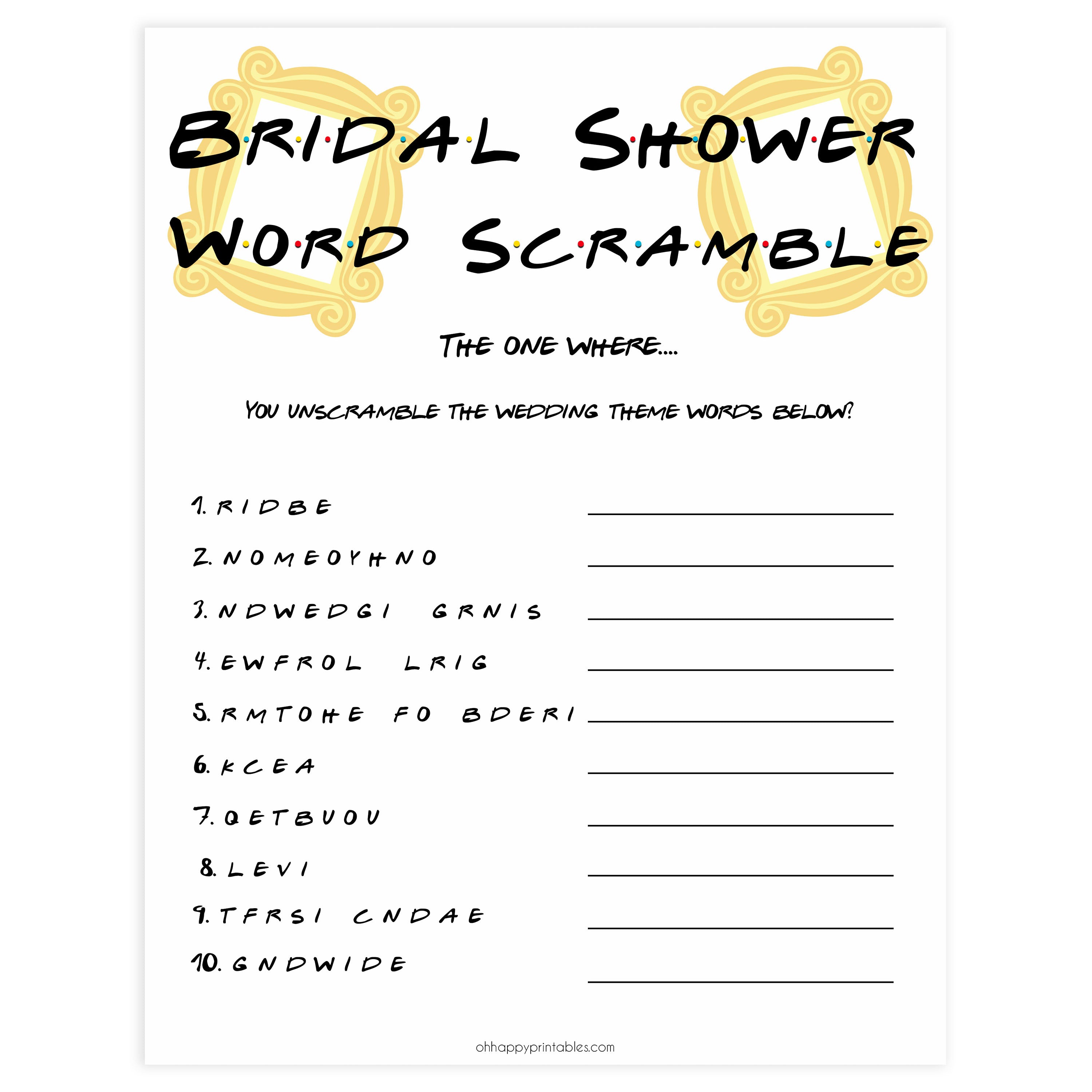 Printable Bridal Word Scramble Bridal Shower Game, Bridal Word Printable Bridal Word Scramble Bridal Shower Game, Bridal Word