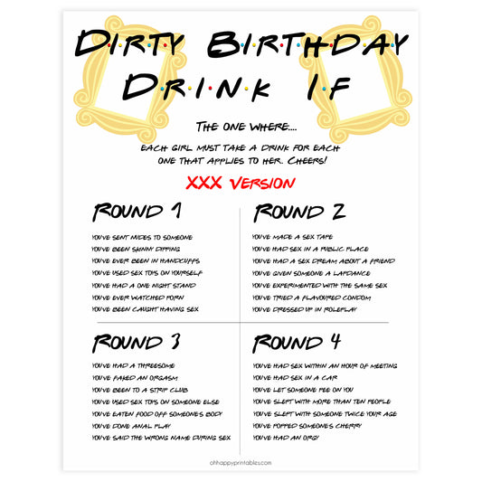 friends birthday games, drink if birthday game, dirty drink if game, fun birthday games, 30th birthday games
