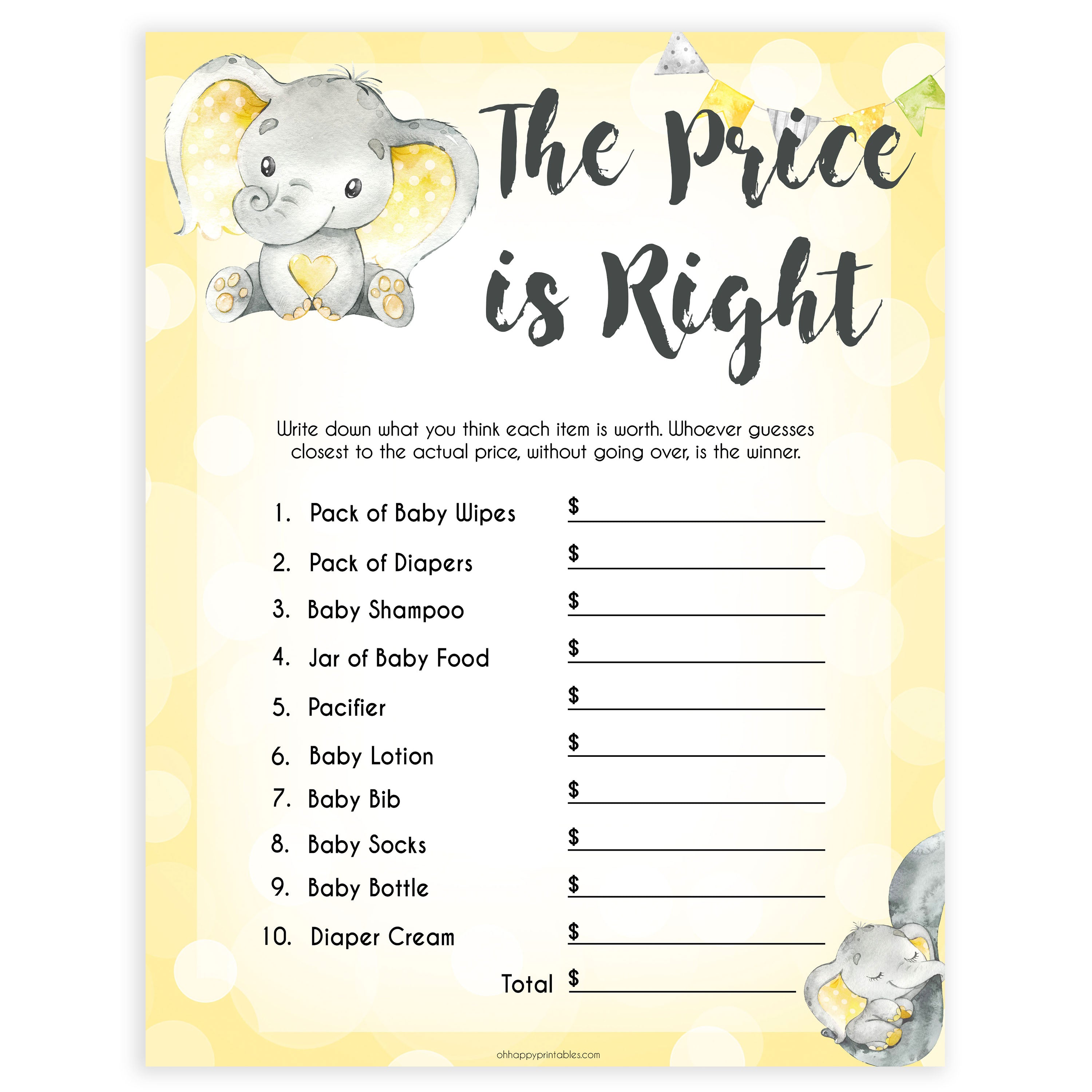 8 Baby Shower Table Signs - Yellow Elephants Printable Baby Shower Signs –  OhHappyPrintables