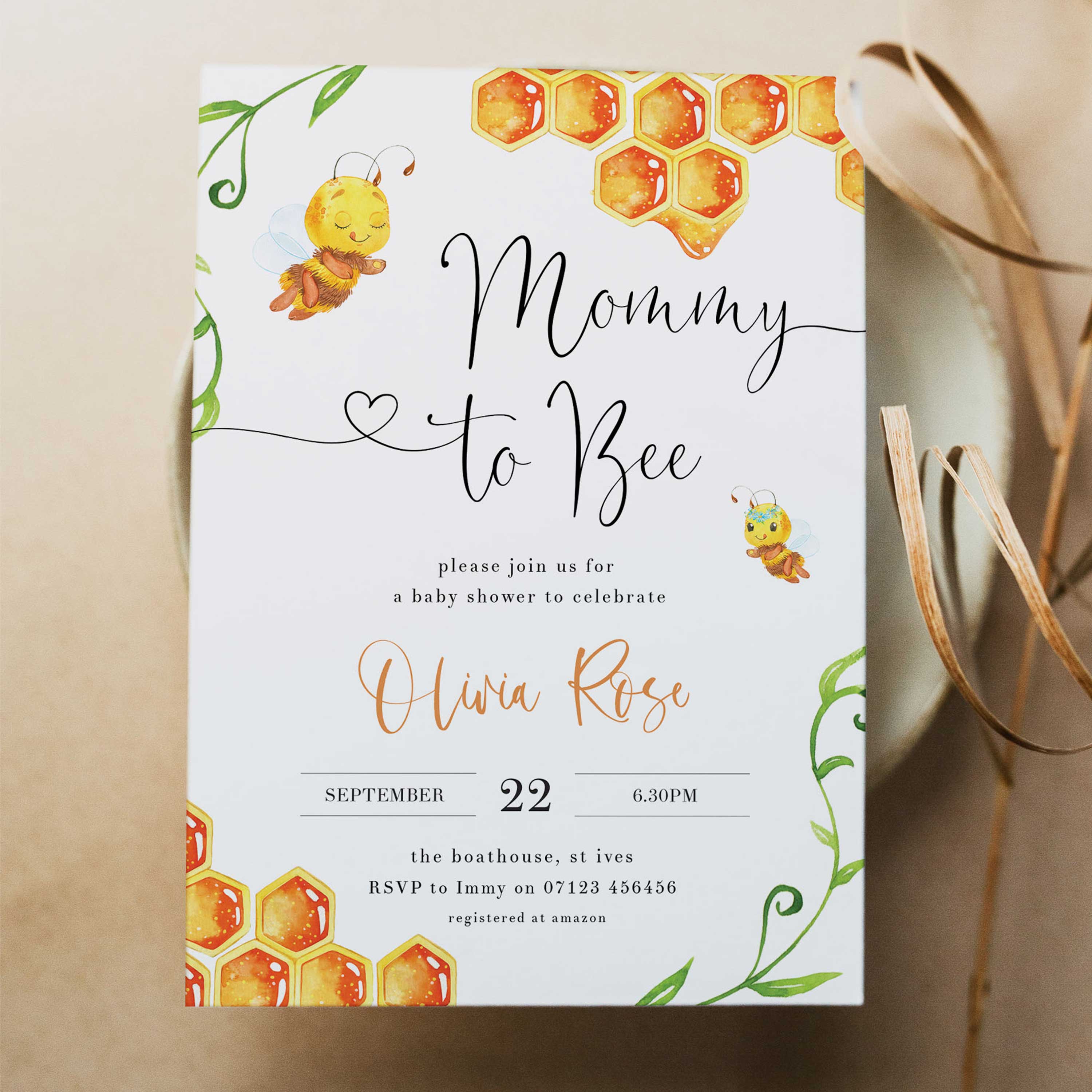 EDITABLE Baby Shower Invitation Mommy To BEE Baby Invitations