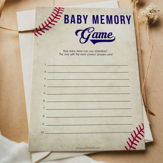 Baby Memory Game Baseball, Printable Baby Shower Games, Baby Shower Memory Game, Baby Shower Games, Baby Guessing Game, Little Slugger, printable baby shower games, fun baby shower games, popular baby shower games