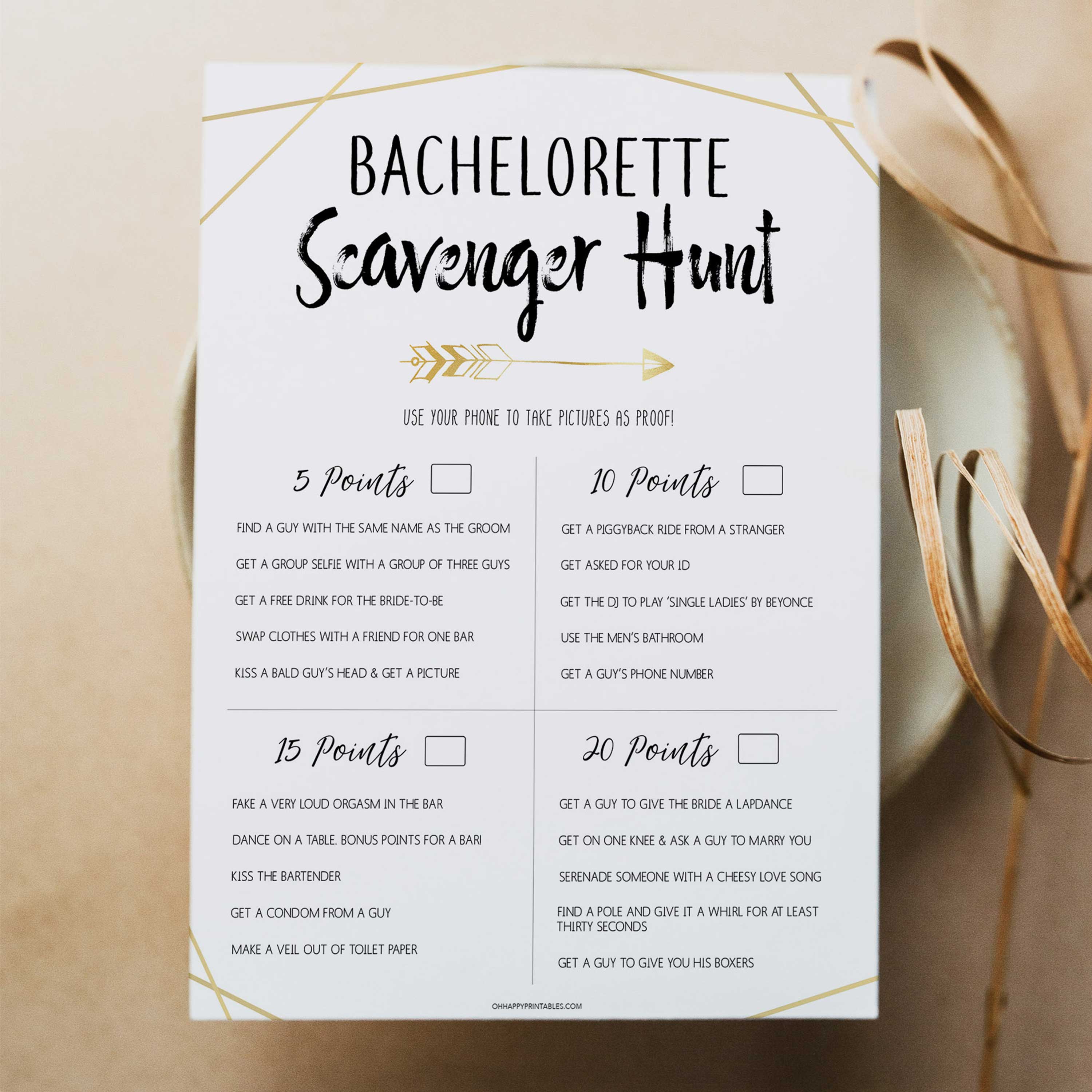 Bachelorette Scavenger Hunt  Bride Tribe Bachelorette Party Games –  OhHappyPrintables